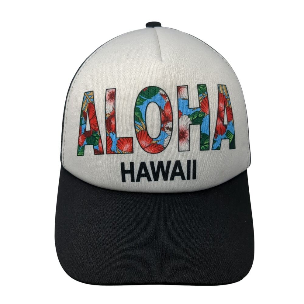 Aloha Hawaii Snapback Mesh Back Trucker Hat Black One Size Colorblock